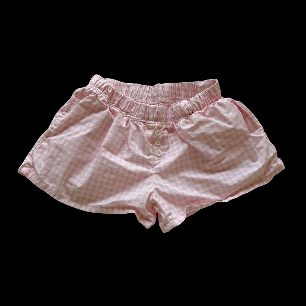 Zoe + Liv Pink Gingham Cotton Pajama Shorts XS Elastic Waist Lounge Sleepwear